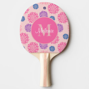 Raquette De Ping Pong Jolie Fleur Personnalisée Rose Violet et Bleu
