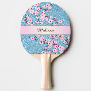 Raquette De Ping Pong Jolie fleurs de cerisier Parties scintillant bleue