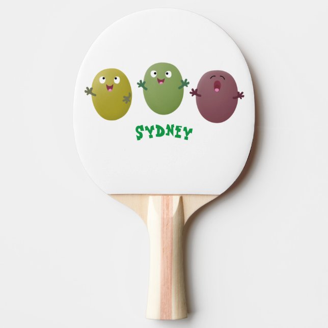 Raquette De Ping Pong Jolie olives joyeux chantant dessin animé (Devant)
