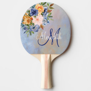 Raquette De Ping Pong Jolie Pink Soft Fleurs Pastel Nom du monogramme