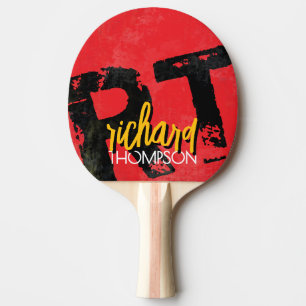 Raquette De Ping Pong Joueur cool Monogramme (nom et initiales) vieilli