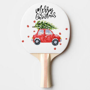 Raquette De Ping Pong Joyeuse voiture rouge de Noël avec sapin de Noël