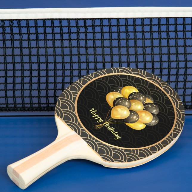 Raquette De Ping Pong Joyeux anniversaire, élégant noir et or, (Insitu)