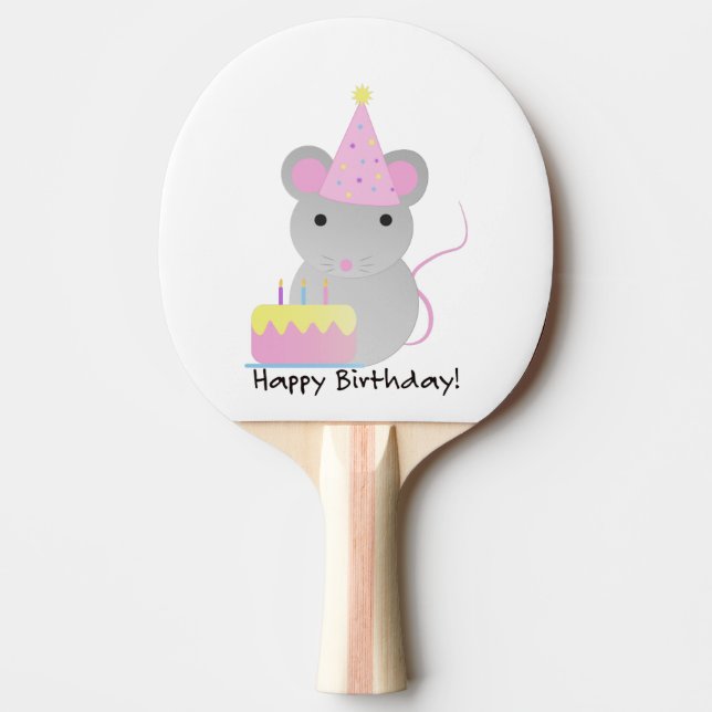 Raquette De Ping Pong Joyeux Anniversaire mignonne Souris de fête (Devant)