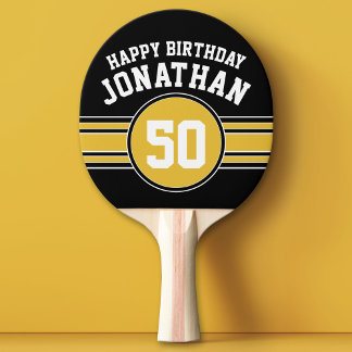 Raquette De Ping Pong Joyeux Anniversaire Sports Stripes avec Age Gold B