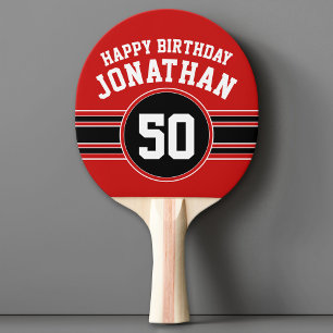 Raquette De Ping Pong Joyeux Anniversaire Sports Stripes avec Age Red Bl