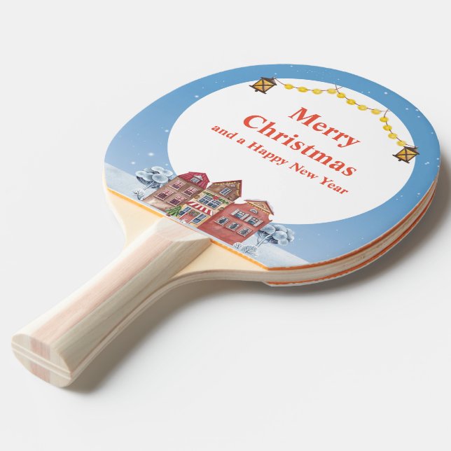 Raquette De Ping Pong Joyeux Noël et Bonne Année Meilleure (Devant Angle)