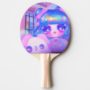 Raquette De Ping Pong Kawaii Chibi Sparklecore Girl avec Rainbow Puppy