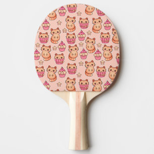 Raquette De Ping Pong Kawaii Cute Cats and Cupcakes Motif rose