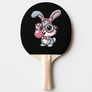 Raquette De Ping Pong Lapin mignon avec des lunettes soufflant du chewin
