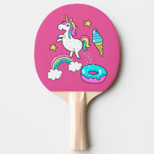 Raquette De Ping Pong L'arc-en-ciel pooping de licorne drôle arrose sur