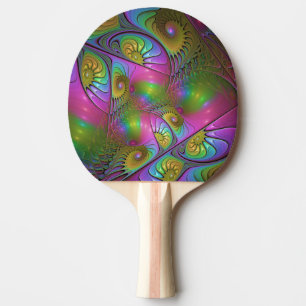 Raquette De Ping Pong L'Art Fractal Abstrait, Lumineux Et Coloré