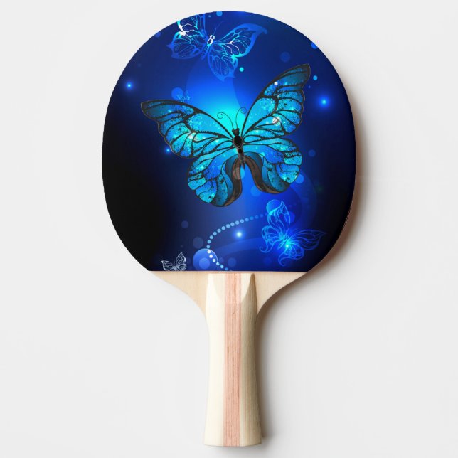 Raquette De Ping Pong Le papillon morpho dans l'Arrière - plan sombre (Devant)