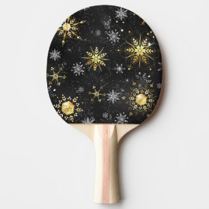 Raquette De Ping Pong Les flocons dorés de Noël sur l'Arrière - plan noi
