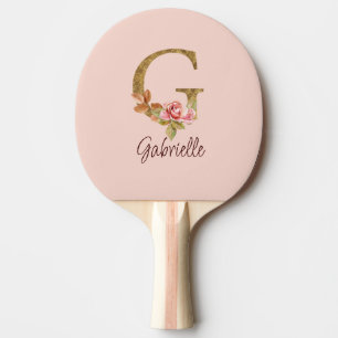 Raquette De Ping Pong Lettre de nom personnalisée G Roses roses blush fe