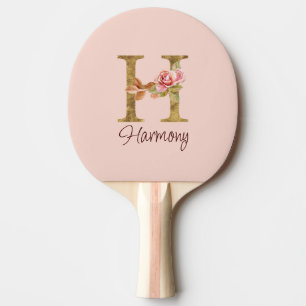 Raquette De Ping Pong Lettre de nom personnalisée H Roses roses blush fe