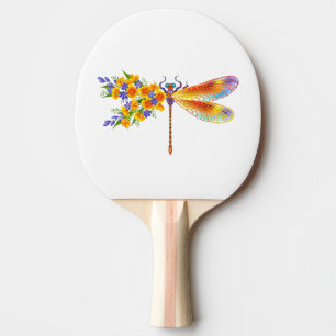 Raquette De Ping Pong libellule de fleurs jaunes