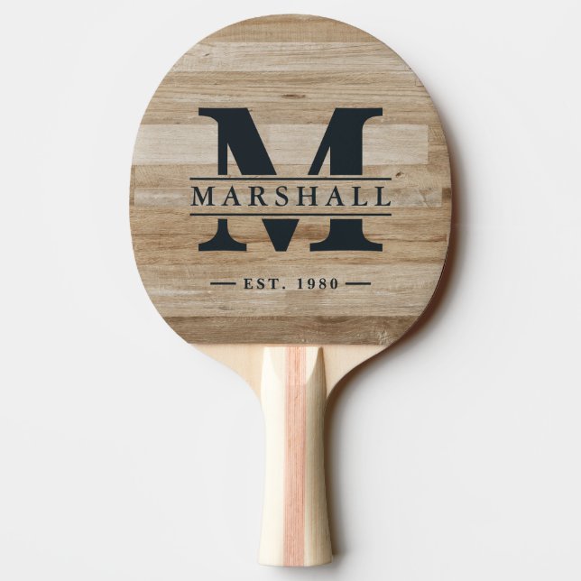 Raquette De Ping Pong Light Ash Wood Monogram & Name Overlay (Dos)