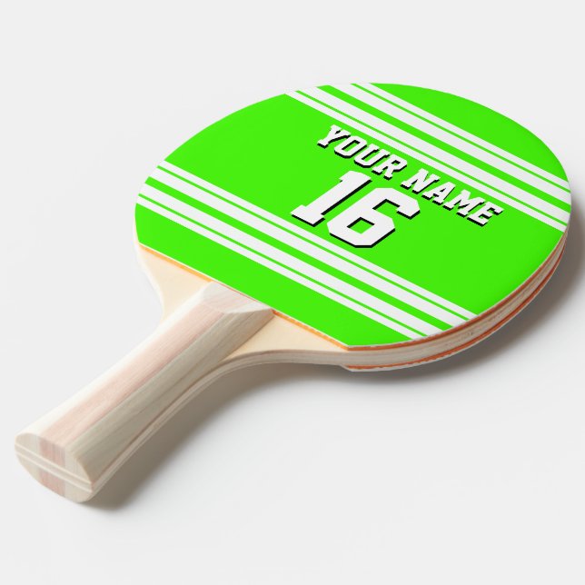 Raquette De Ping Pong Lime Green White Team Jersey Numéro personnalisé N (Devant Angle)