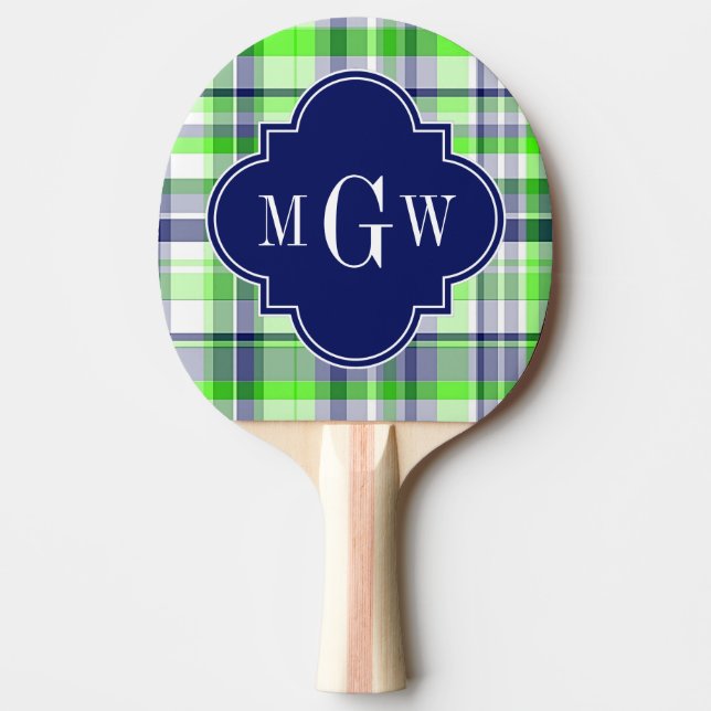 Raquette De Ping Pong Lime, Marine, What Preppy Madras Quatrefoil Monogr (Devant)