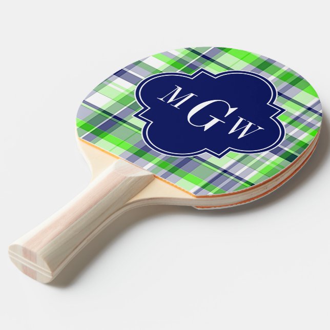 Raquette De Ping Pong Lime, Marine, What Preppy Madras Quatrefoil Monogr (Devant Angle)