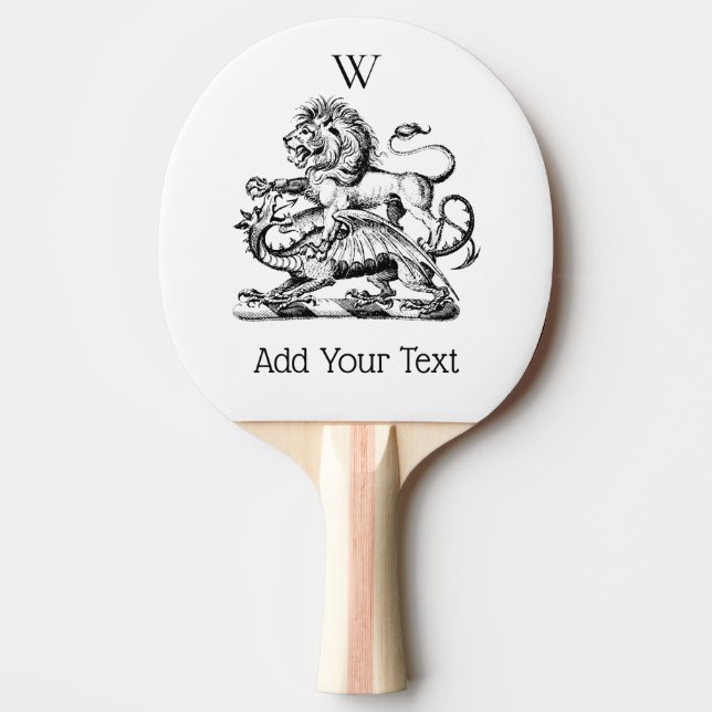 Raquette De Ping Pong Lion et dragon Heraldique Crest Emblem Monogramme (Devant)