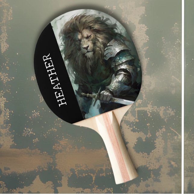 Raquette De Ping Pong Lion Warrior Nom du monogramme (Créateur téléchargé)