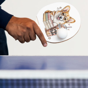 Raquette De Ping Pong Livres de Corgis et café glacé pour chien