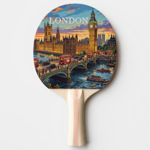 Raquette De Ping Pong Londres Angleterre Voyage Art Vintage