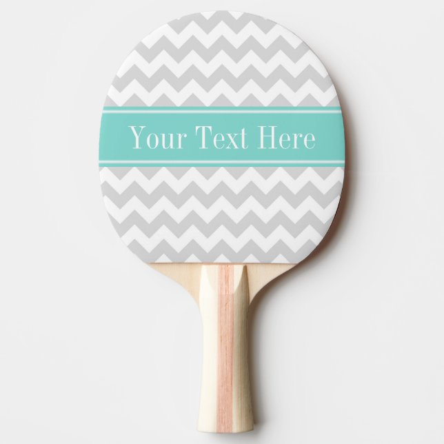 Raquette De Ping Pong Lt Gray Wht Chevron ZigZag Aqua Nom Monogram (Devant)