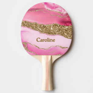 Raquette De Ping Pong Marbre Artistic pailleté rose et or scintillant