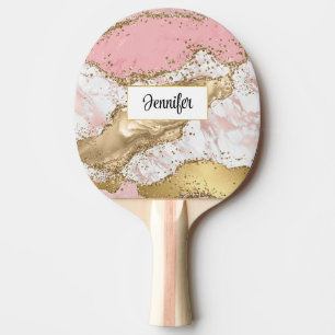 Raquette De Ping Pong Marbre rose or rose Abstrait
