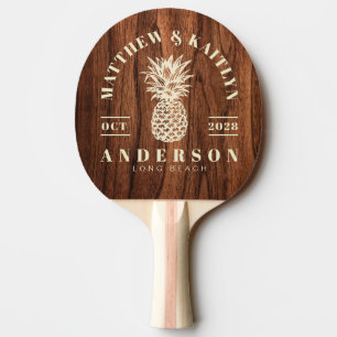 Raquette De Ping Pong Mariage au thème de l'ananas tropical en bois de c