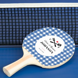 Raquette De Ping Pong Mariage de Monogramme de grill  bleu