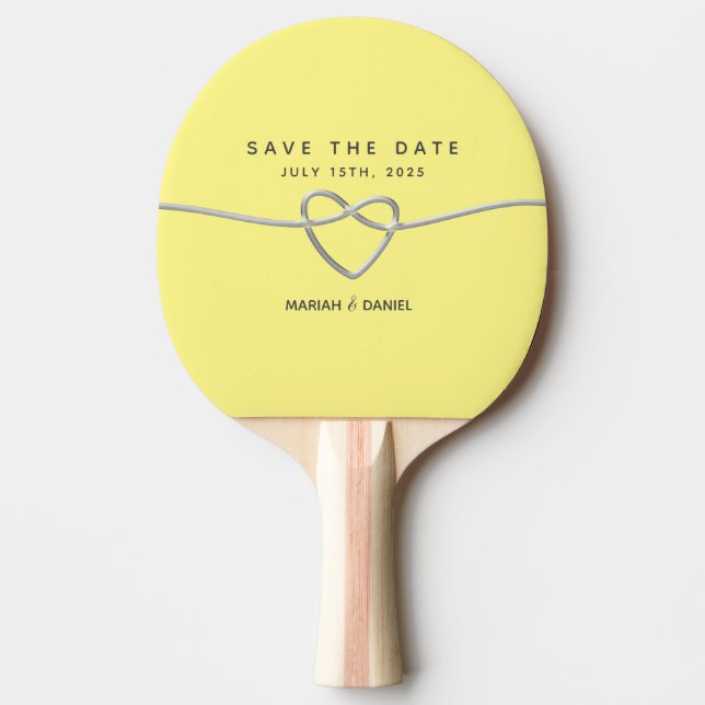 Raquette De Ping Pong Mariage Jaune Enregistrer La Date Invitation (Devant)