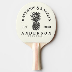 Raquette De Ping Pong Mariage Tropical à l'ananas Noir Chaud et Ivoire
