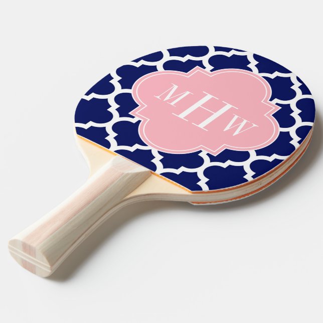 Raquette De Ping Pong Marine Bleu Marocain #5 Rose 3 Monogramme initial (Devant Angle)
