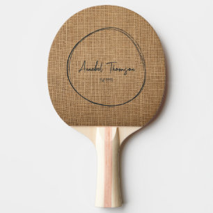 Raquette De Ping Pong Marron Burlap Nom dans le Cercle Dessiné