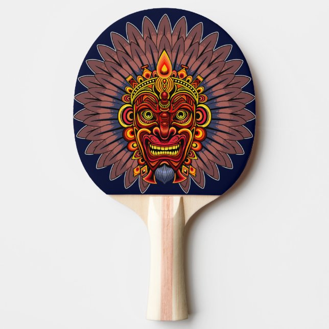Raquette De Ping Pong Masque rituel du roi guerrier tribal (Devant)