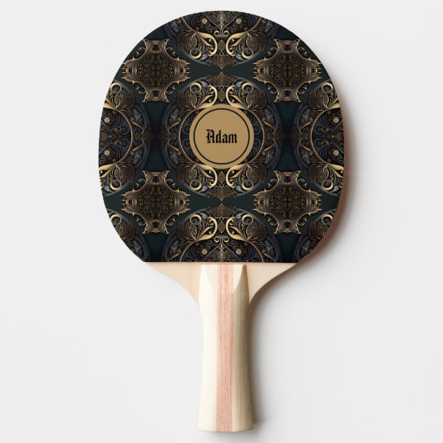 Raquette De Ping Pong Médiéval historique noir et or (Devant)