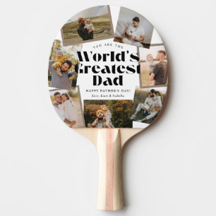 Raquette De Ping Pong Meilleur Papa du Monde Bold Retro 7 Photo Collage