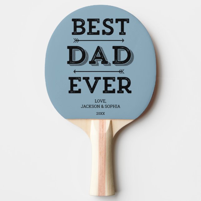 Raquette De Ping Pong Meilleur papa toujours Flèches personnalisées bleu (Devant)