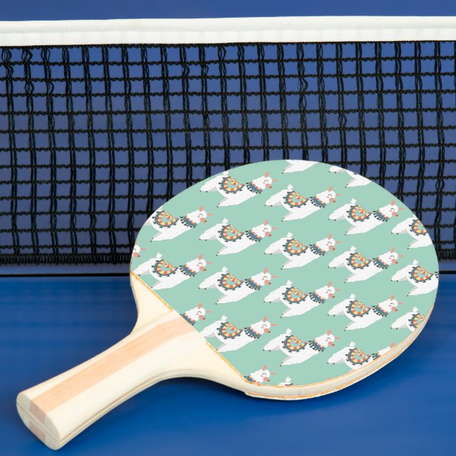 Raquette De Ping Pong Mélange Blanc Llamas Mint Vert Monogramme Nom init (Insitu)