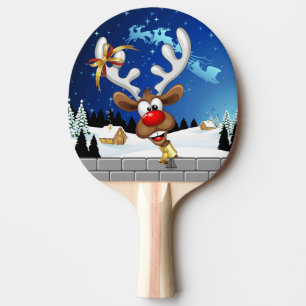 Raquette De Ping Pong Mème de Noël drôle de renne qui regarde par-dessus