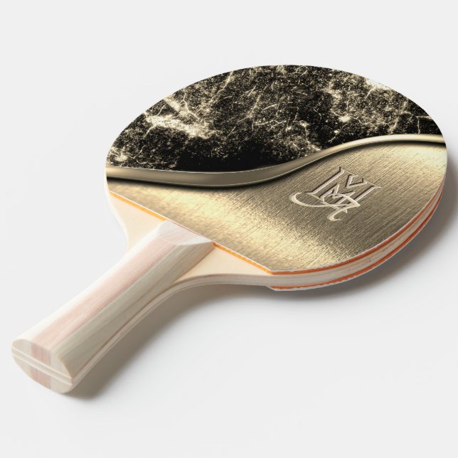 Raquette De Ping Pong Métal brossé or et pierre métallique Monogrammé (Devant Angle)