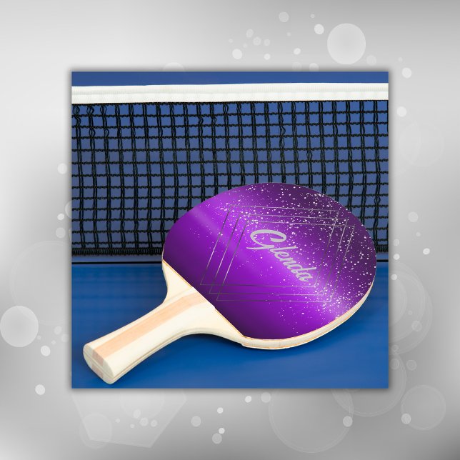 Raquette De Ping Pong Métal brossé violet moderne avec Monogramme argent (Créateur téléchargé)