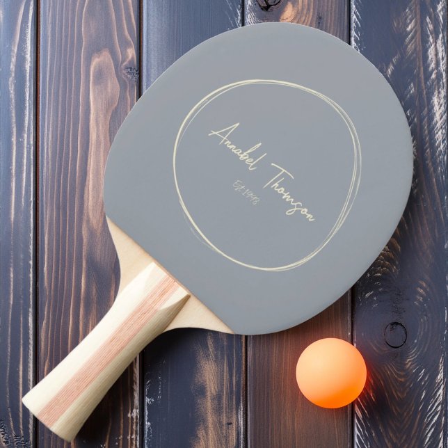 Raquette De Ping Pong Mi-siècle moderne Dove Grey avec nom (Créateur téléchargé)