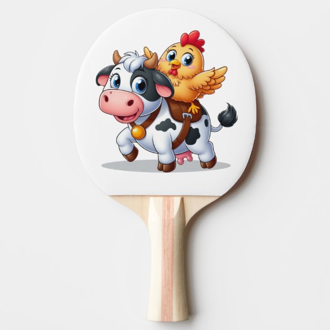 Raquette De Ping Pong mignon vache/poulet caricature (Devant)