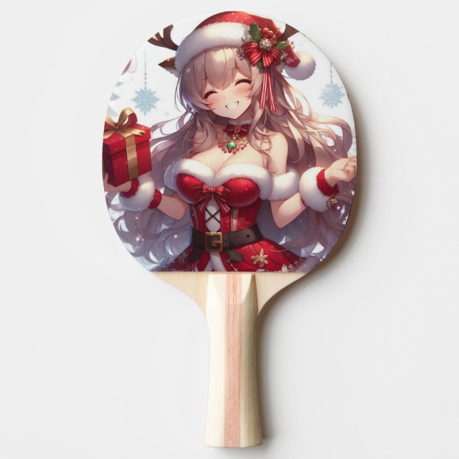 Raquette De Ping Pong mignonne fille de Noël anime (Devant)