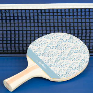 Raquette De Ping Pong Minimaliste Vintage Bleu Poussiéreux Crème Floral